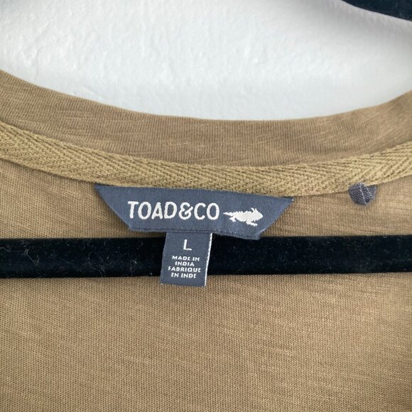 Toad&Co Primo Tiered Midi Short Sleeve Dress Brown Green Cotton Outdoors Large - Picture 8 of 10